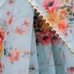 Hand dyed pure pastal blue organza saree