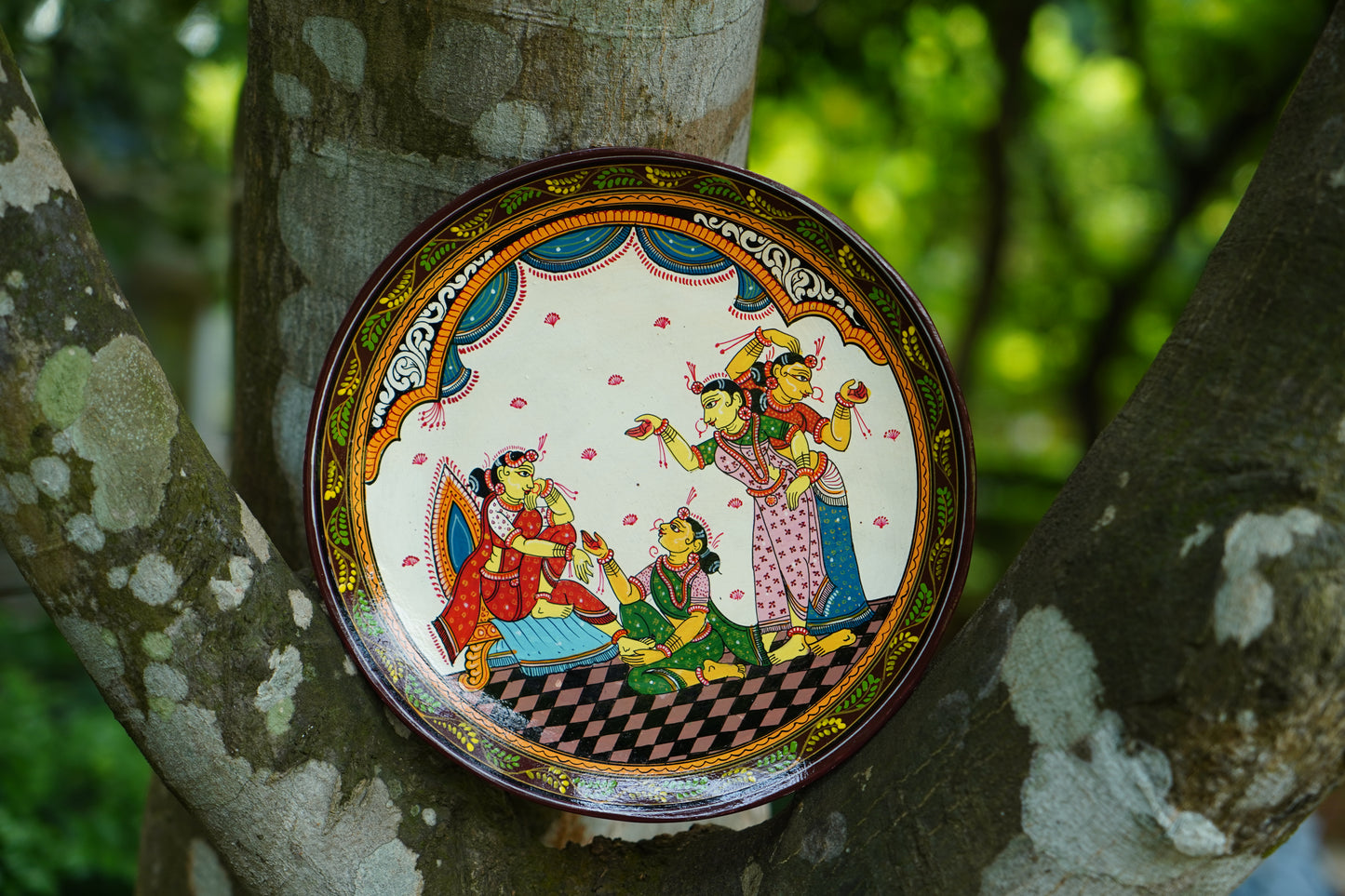 Handcrafted Pattachitra Wooden Decorative Plate (10x10 Inch) | Traditional Odisha Folk Art Wall Decor