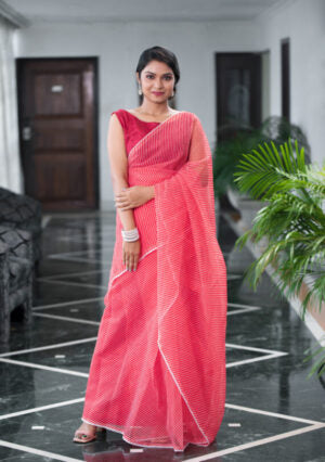 Hand dyed pure red organza saree