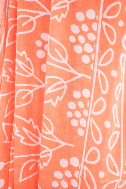 Terracotta Batik Leaf Mul Mul Cotton Saree