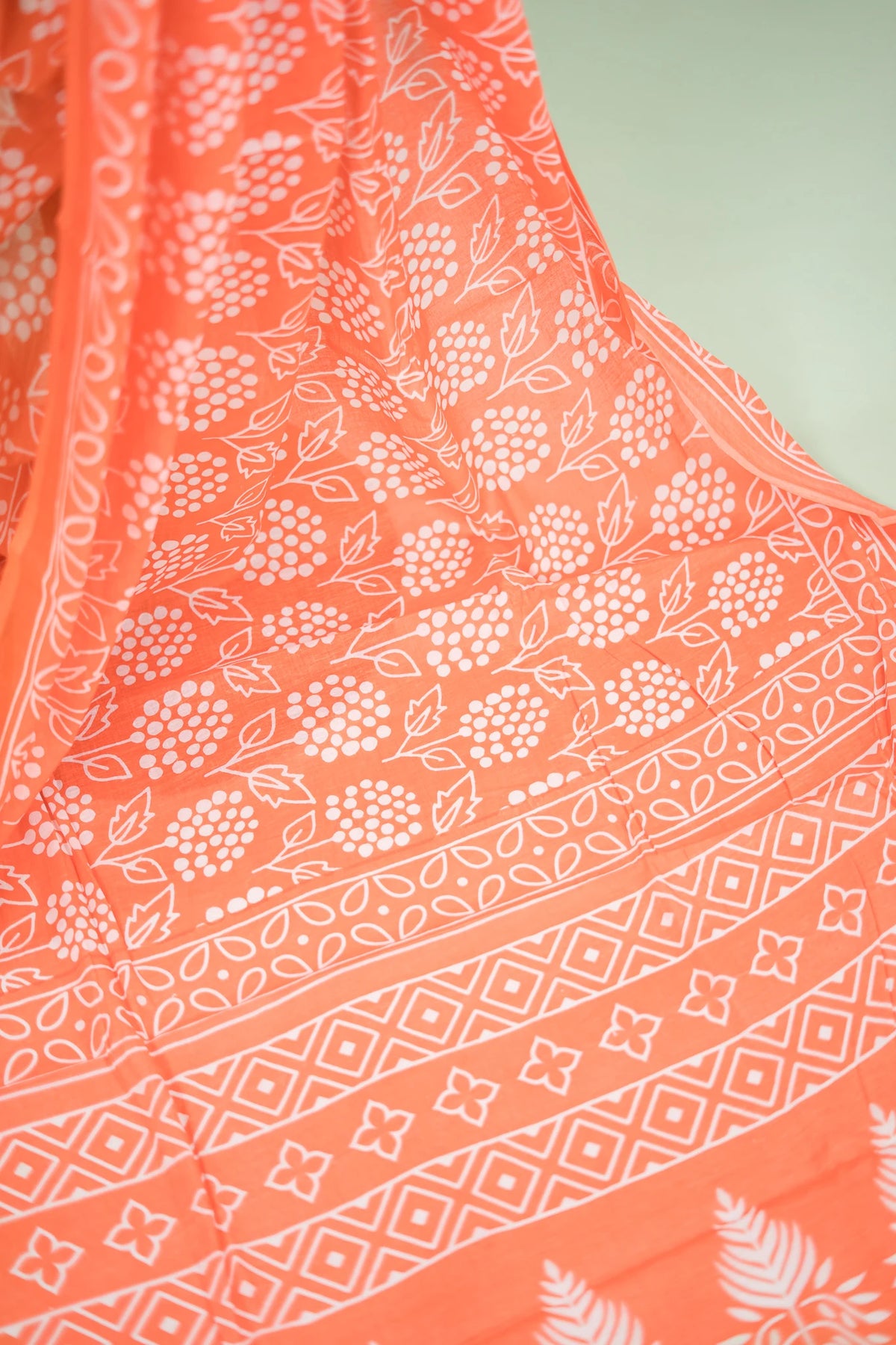 Terracotta Batik Leaf Mul Mul Cotton Saree