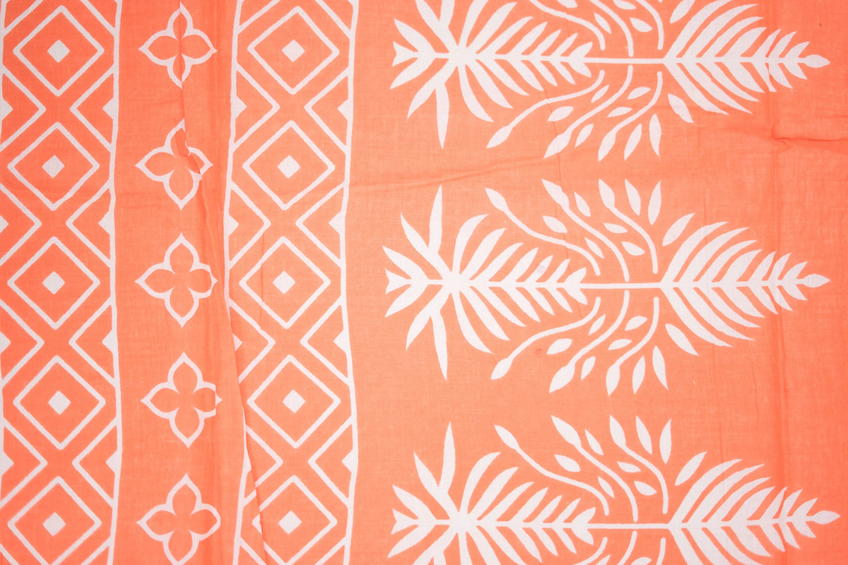 Terracotta Batik Leaf Mul Mul Cotton Saree