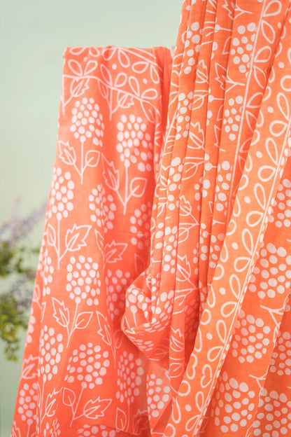 Terracotta Batik Leaf Mul Mul Cotton Saree