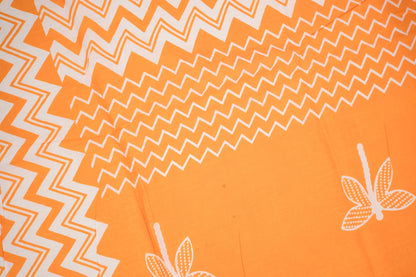 Mustard White Geometric Mulmul Cotton Saree