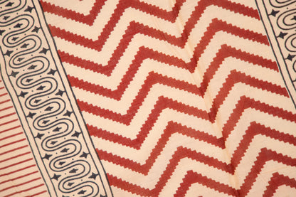 Beige Pinstripe Paisley Mul Mul Cotton Saree