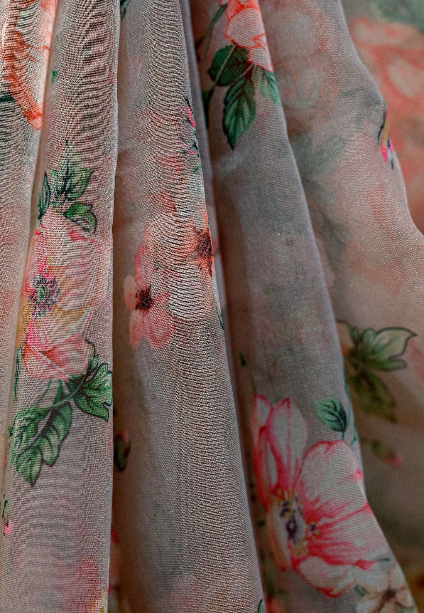 Hand dyed pure peach brown organza saree.