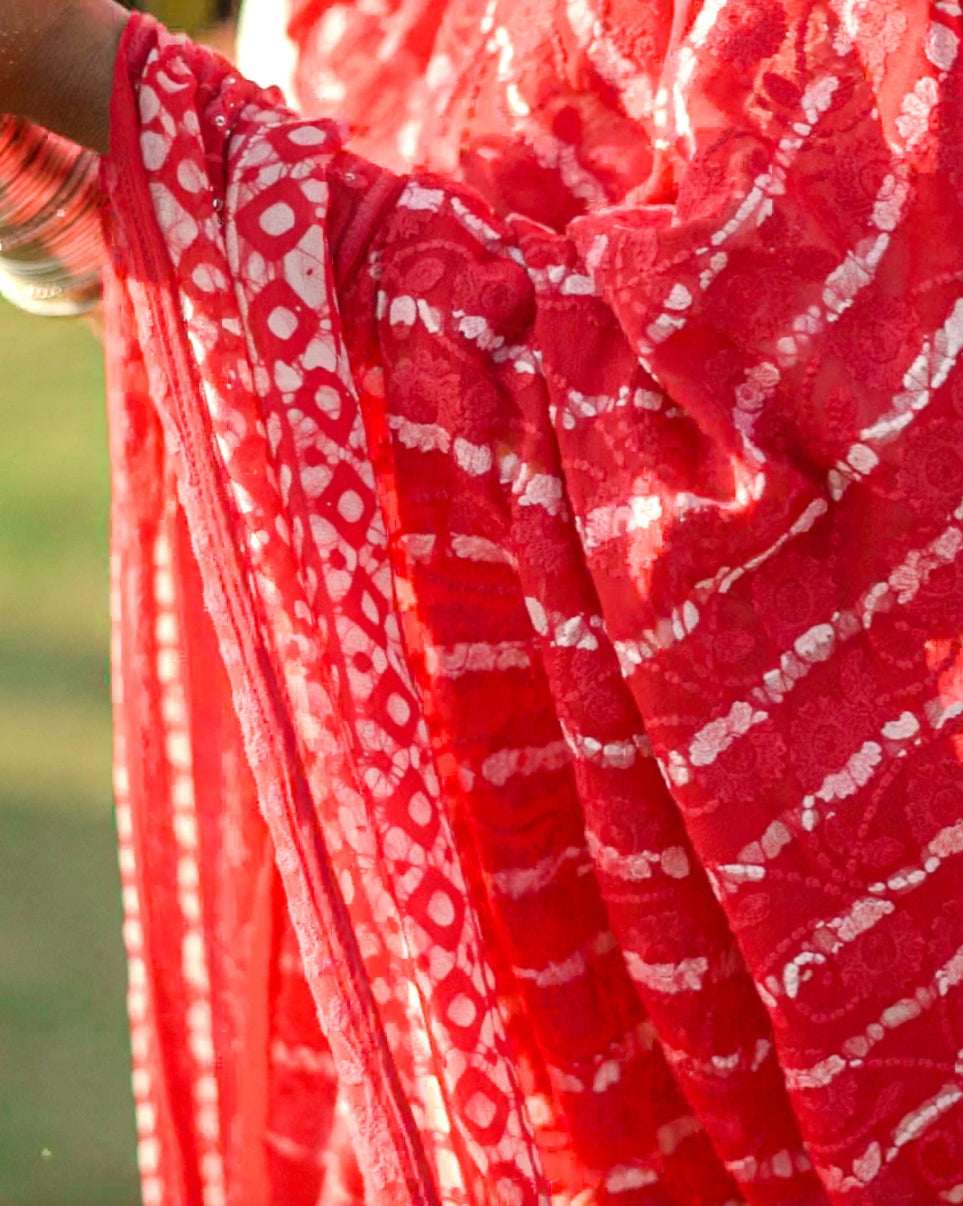 Hand dyed pure red organza saree