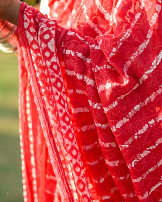 Hand dyed pure red organza saree