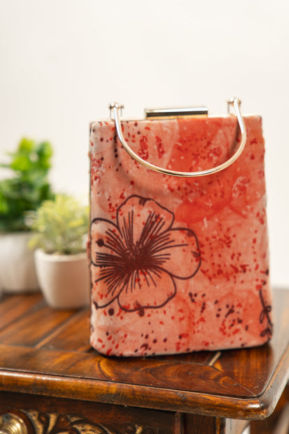 Coral Red Floral Print Structured Box Clutch - view 1