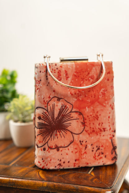 Coral Red Floral Print Structured Box Clutch - view 2