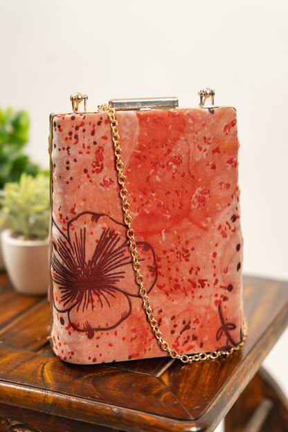 Coral Red Floral Print Structured Box Clutch - view 6