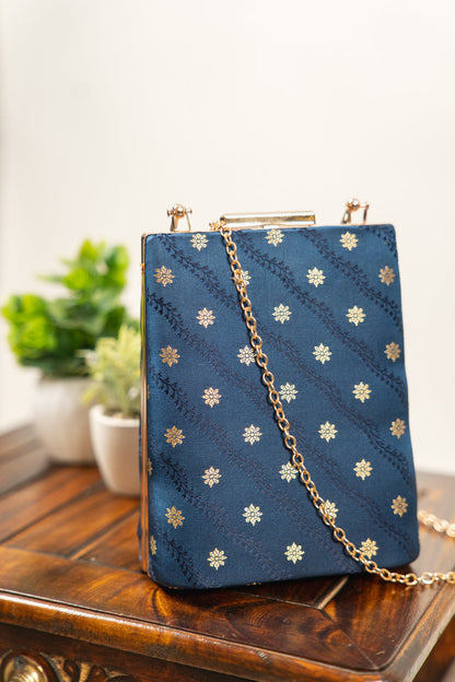 Dark Teal Vine Motif Banarasi Brocade Clutch Bag - view 3