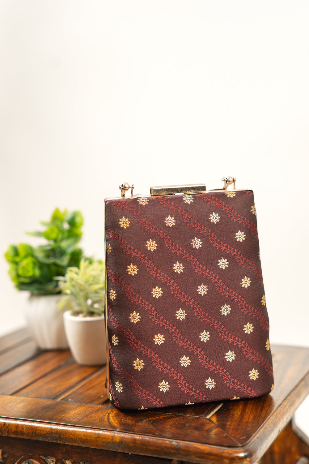 Deep Maroon Banarasi Brocade Clutch Bag - view 1