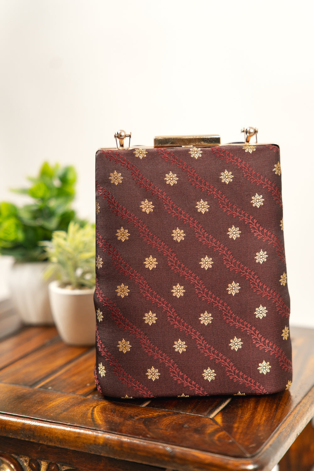 Deep Maroon Banarasi Brocade Clutch Bag - view 2