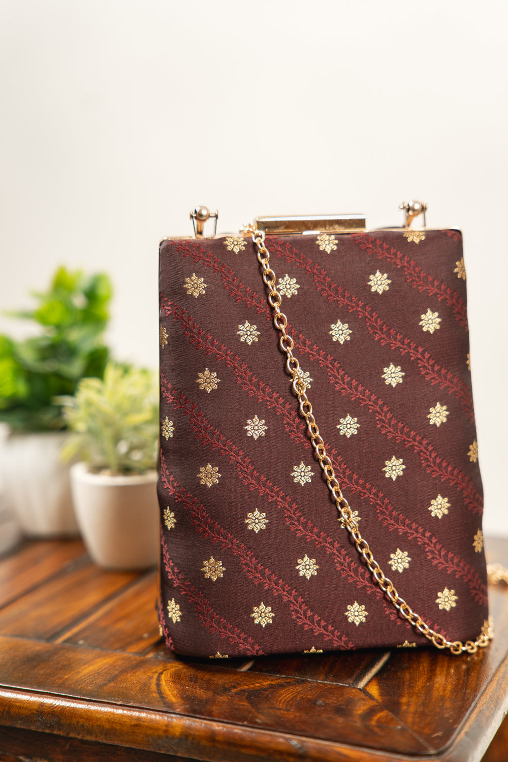 Deep Maroon Banarasi Brocade Clutch Bag - view 4