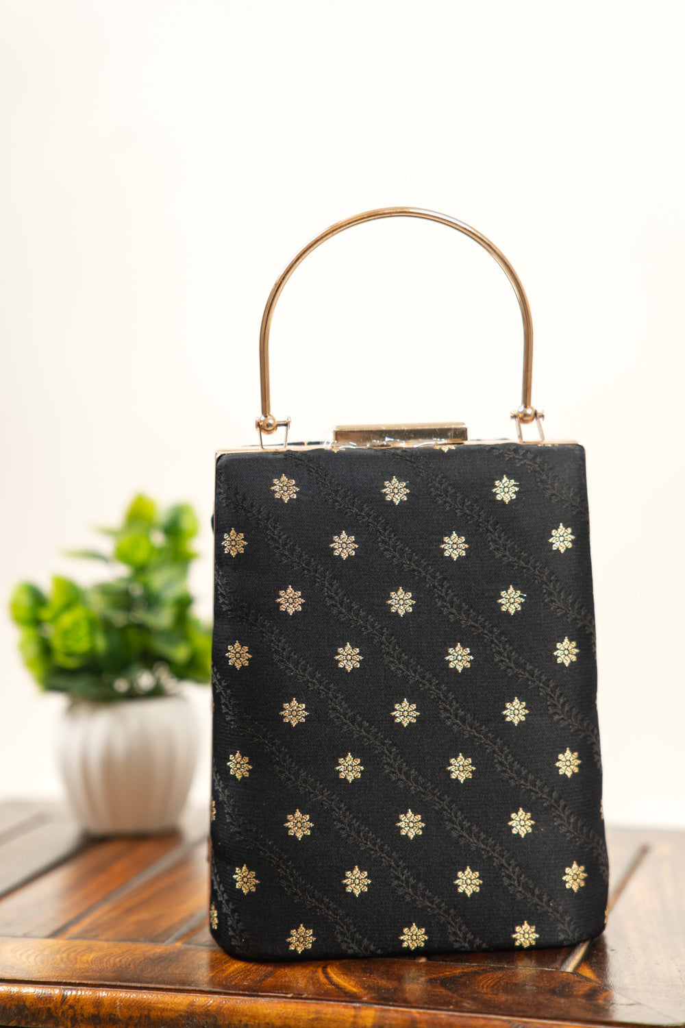 Jet Black Woven Banarasi Brocade Clutch Bag - view 1