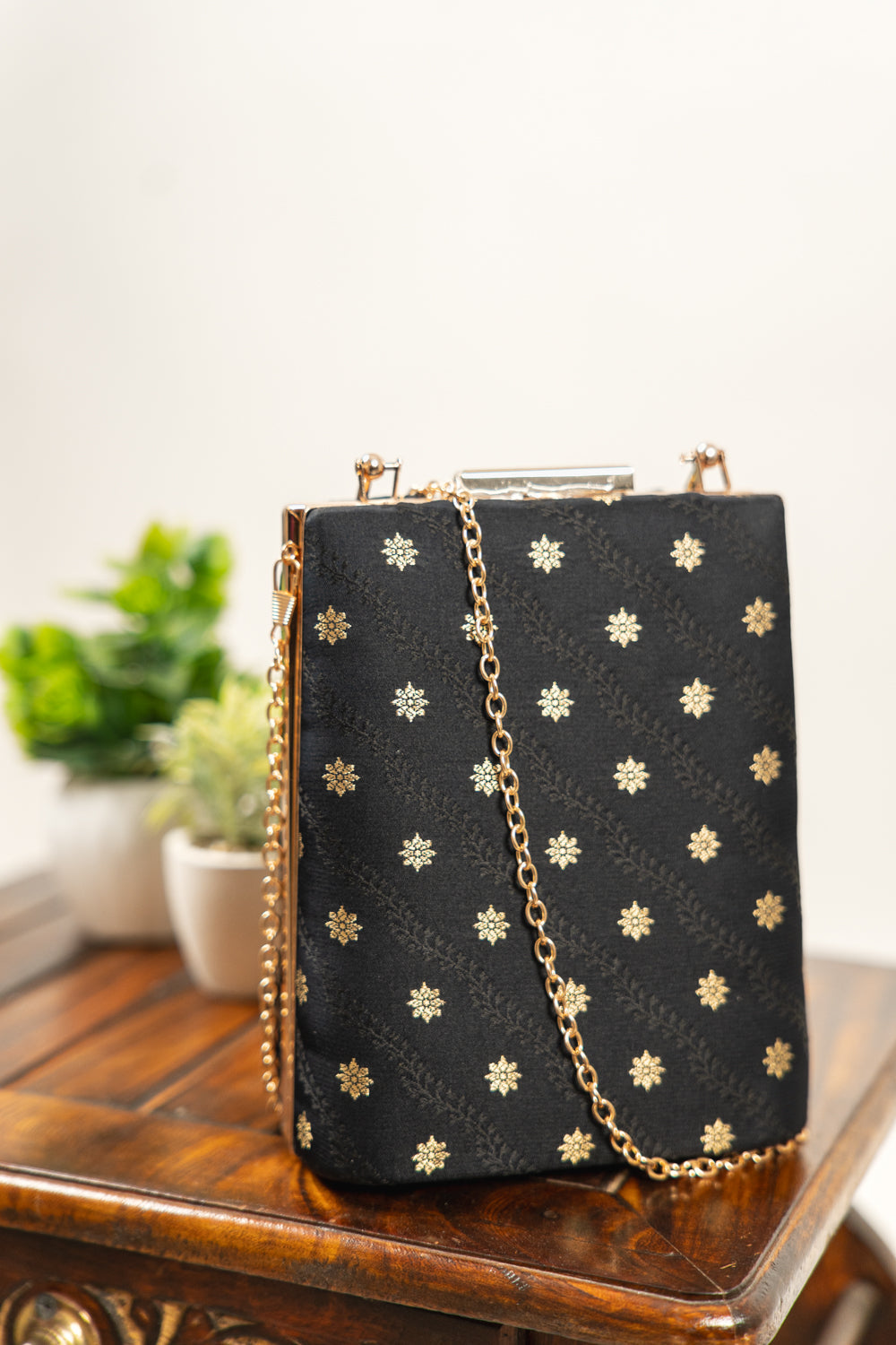 Jet Black Woven Banarasi Brocade Clutch Bag - view 5