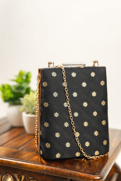Jet Black Woven Banarasi Brocade Clutch Bag - view 5