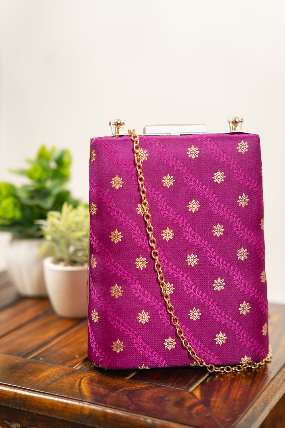 Royal Purple Floral Banarasi Brocade Clutch Bag - view 1