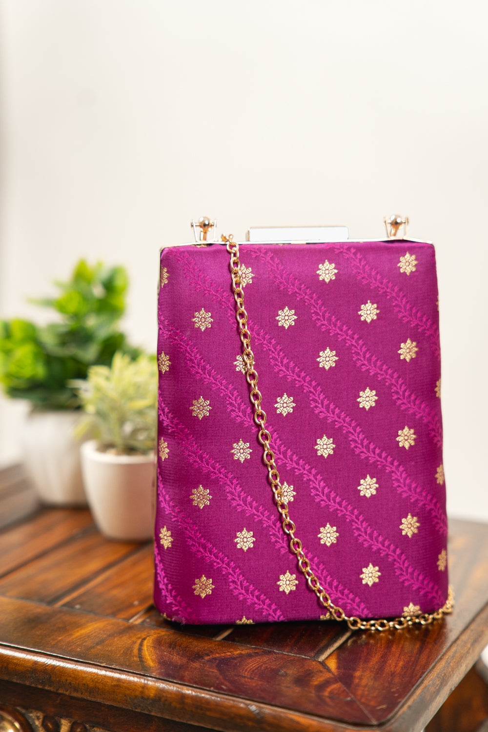 Royal Purple Floral Banarasi Brocade Clutch Bag - view 2