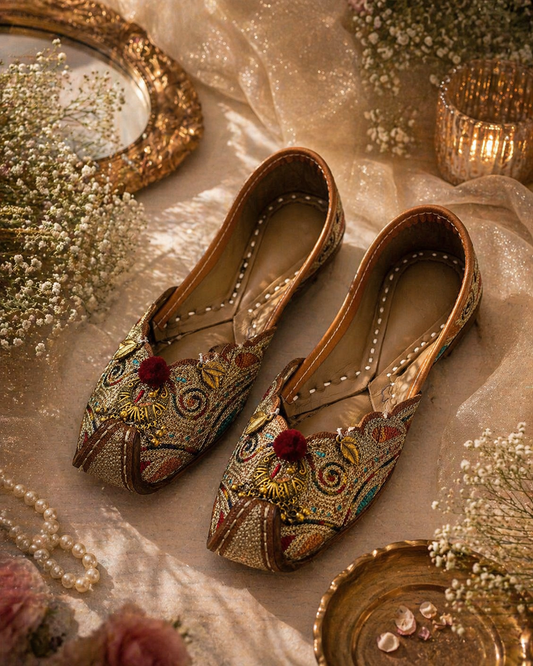 Antique Gold Zardozi Tassel Juttis