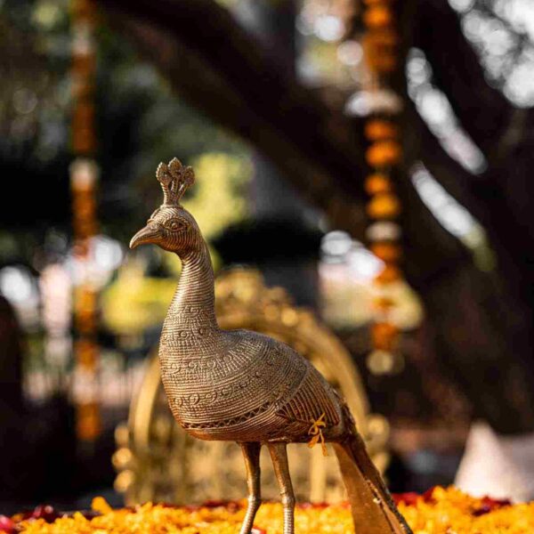Dhokra Brass Peacock Figurine, Tribal Decor