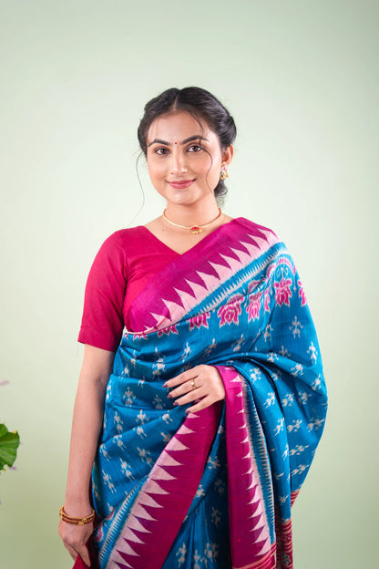 Teal Blue Pasapalli Check Khandua Silk Saree