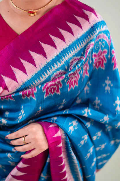 Teal Blue Pasapalli Check Khandua Silk Saree