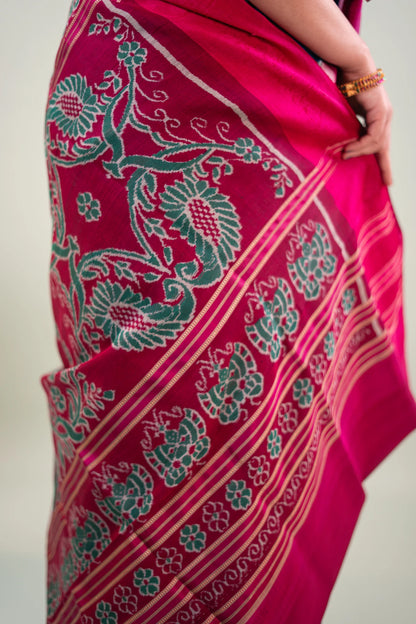 Teal Blue Pasapalli Check Khandua Silk Saree