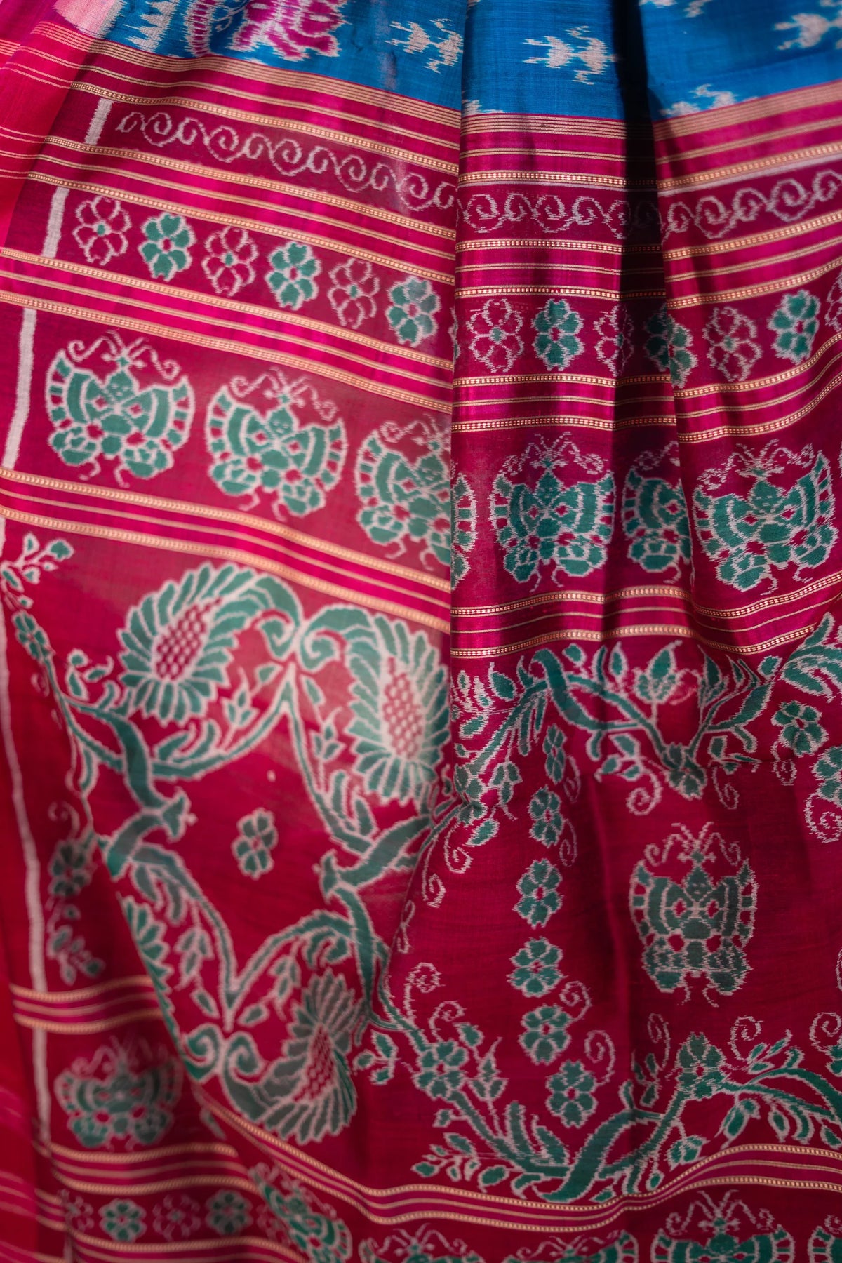 Teal Blue Pasapalli Check Khandua Silk Saree