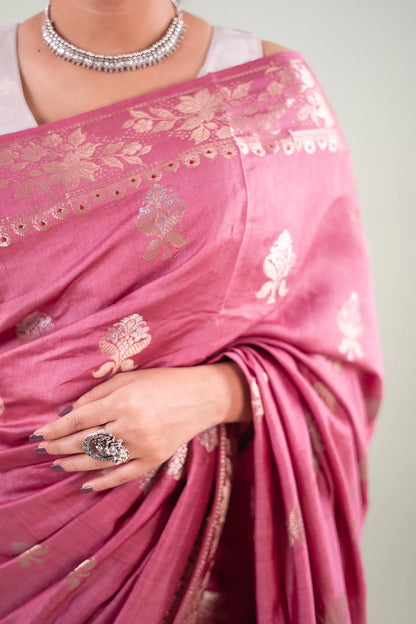 Plum Wine Banarasi Silk Saree - Floral Vine Border