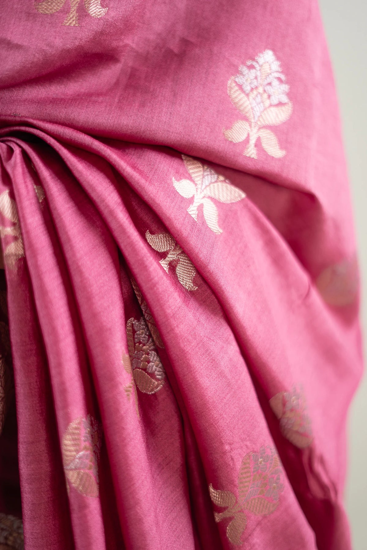 Plum Wine Banarasi Silk Saree - Floral Vine Border