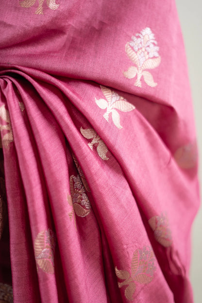 Plum Wine Banarasi Silk Saree - Floral Vine Border