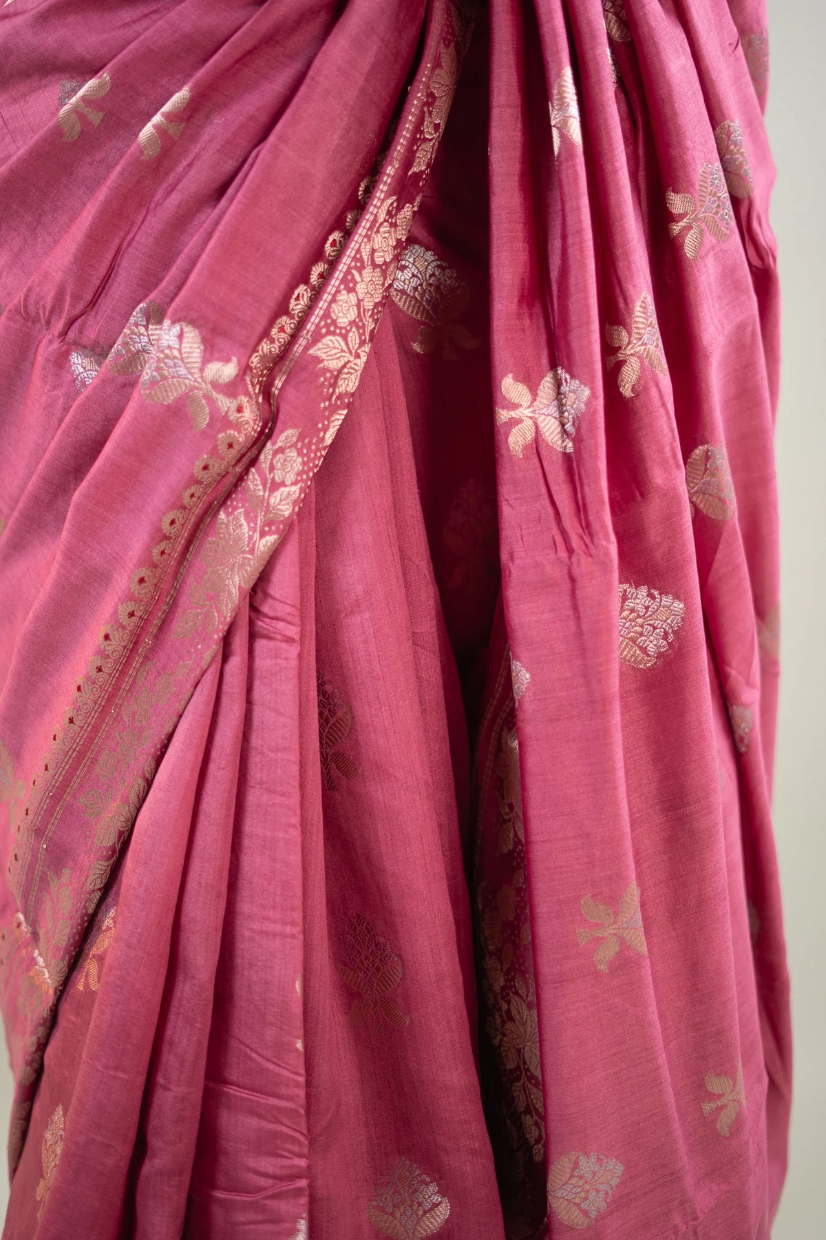 Plum Wine Banarasi Silk Saree - Floral Vine Border
