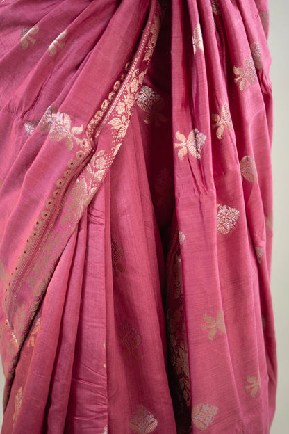 Plum Wine Banarasi Silk Saree - Floral Vine Border