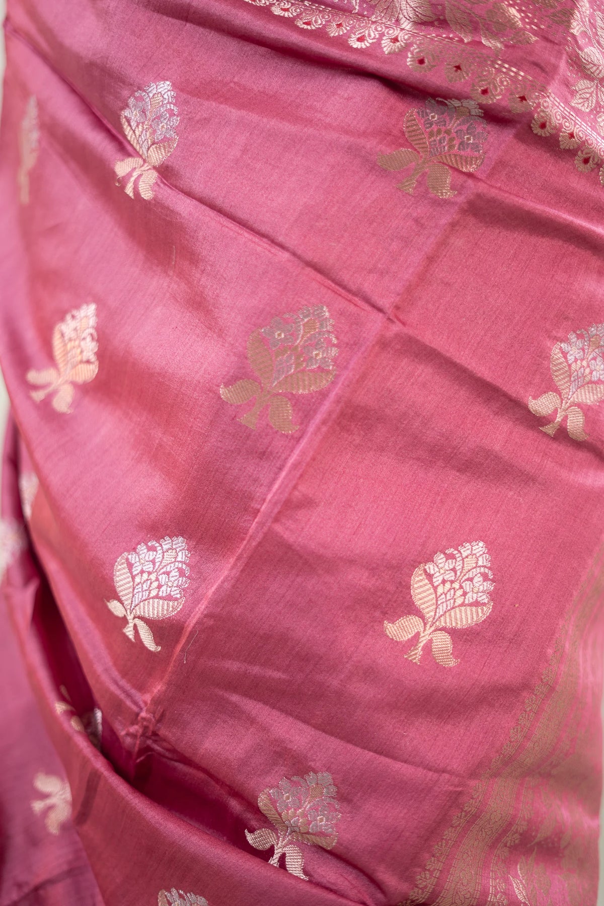 Plum Wine Banarasi Silk Saree - Floral Vine Border