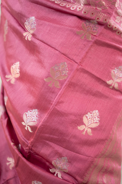 Plum Wine Banarasi Silk Saree - Floral Vine Border