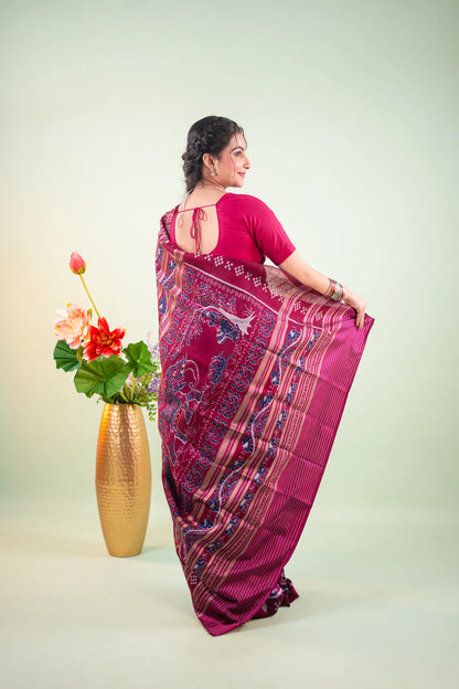 Magenta & Purple Shankha Motif Khandua Silk Saree | Atulya Karigari
