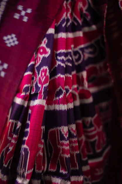 Magenta & Purple Shankha Motif Khandua Silk Saree | Atulya Karigari