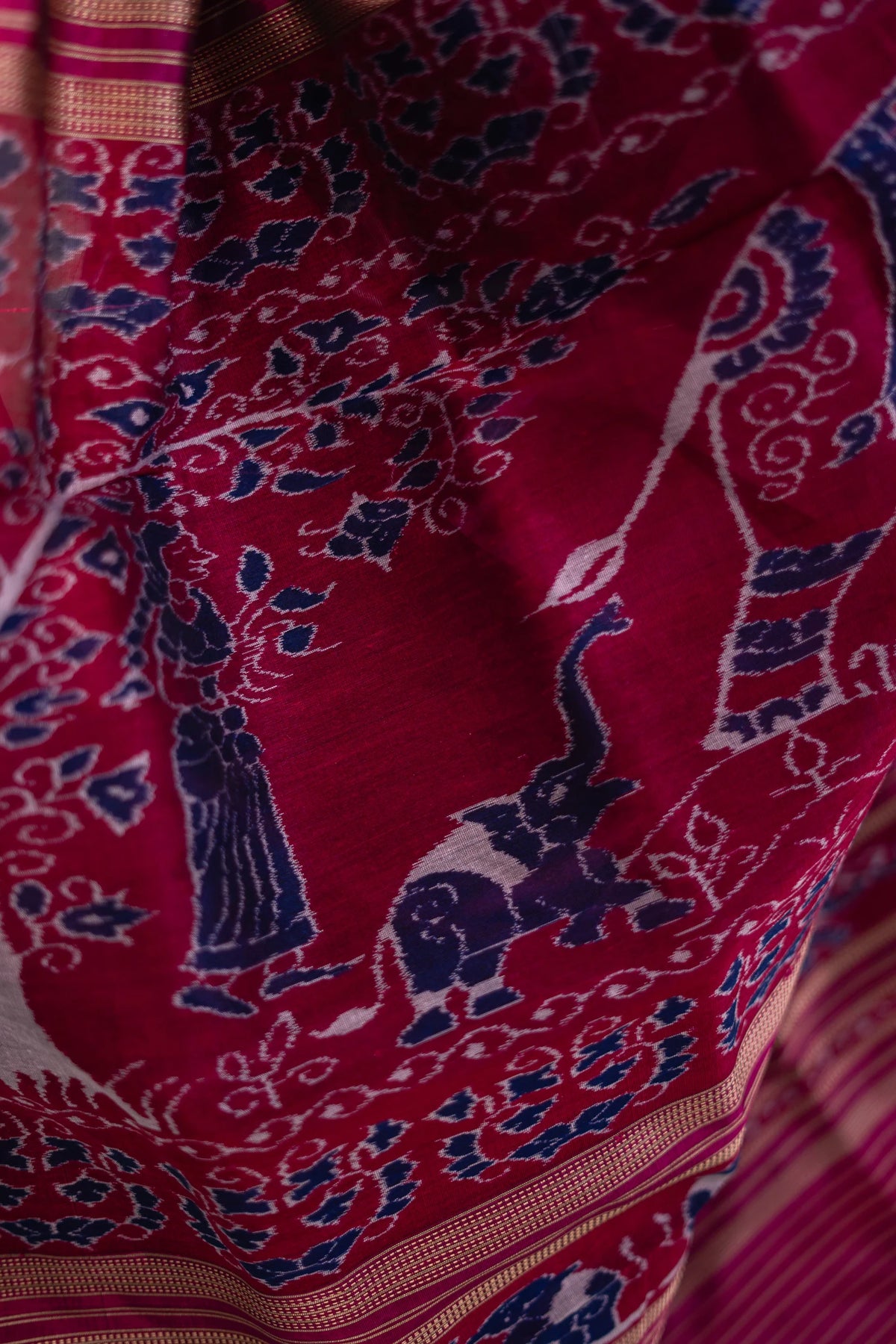 Magenta & Purple Shankha Motif Khandua Silk Saree | Atulya Karigari
