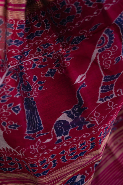 Magenta & Purple Shankha Motif Khandua Silk Saree | Atulya Karigari