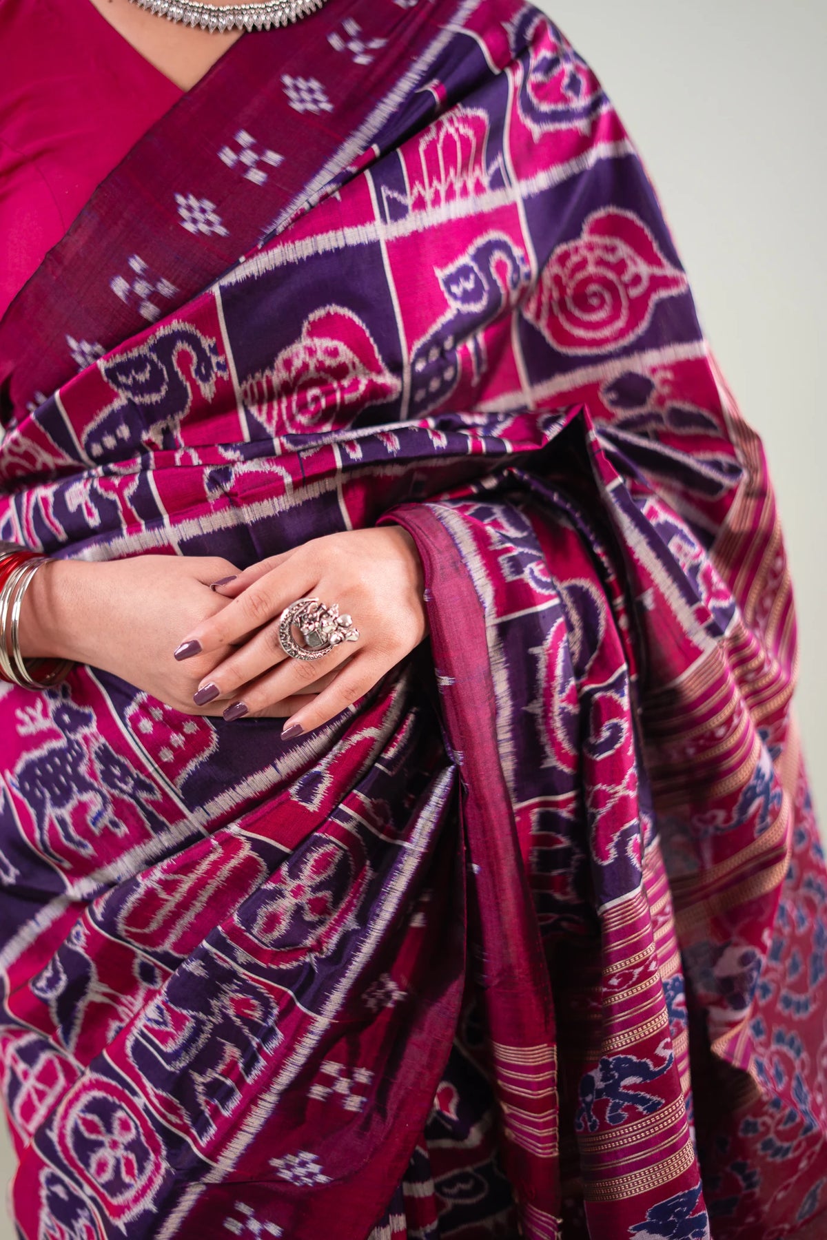 Magenta & Purple Shankha Motif Khandua Silk Saree | Atulya Karigari