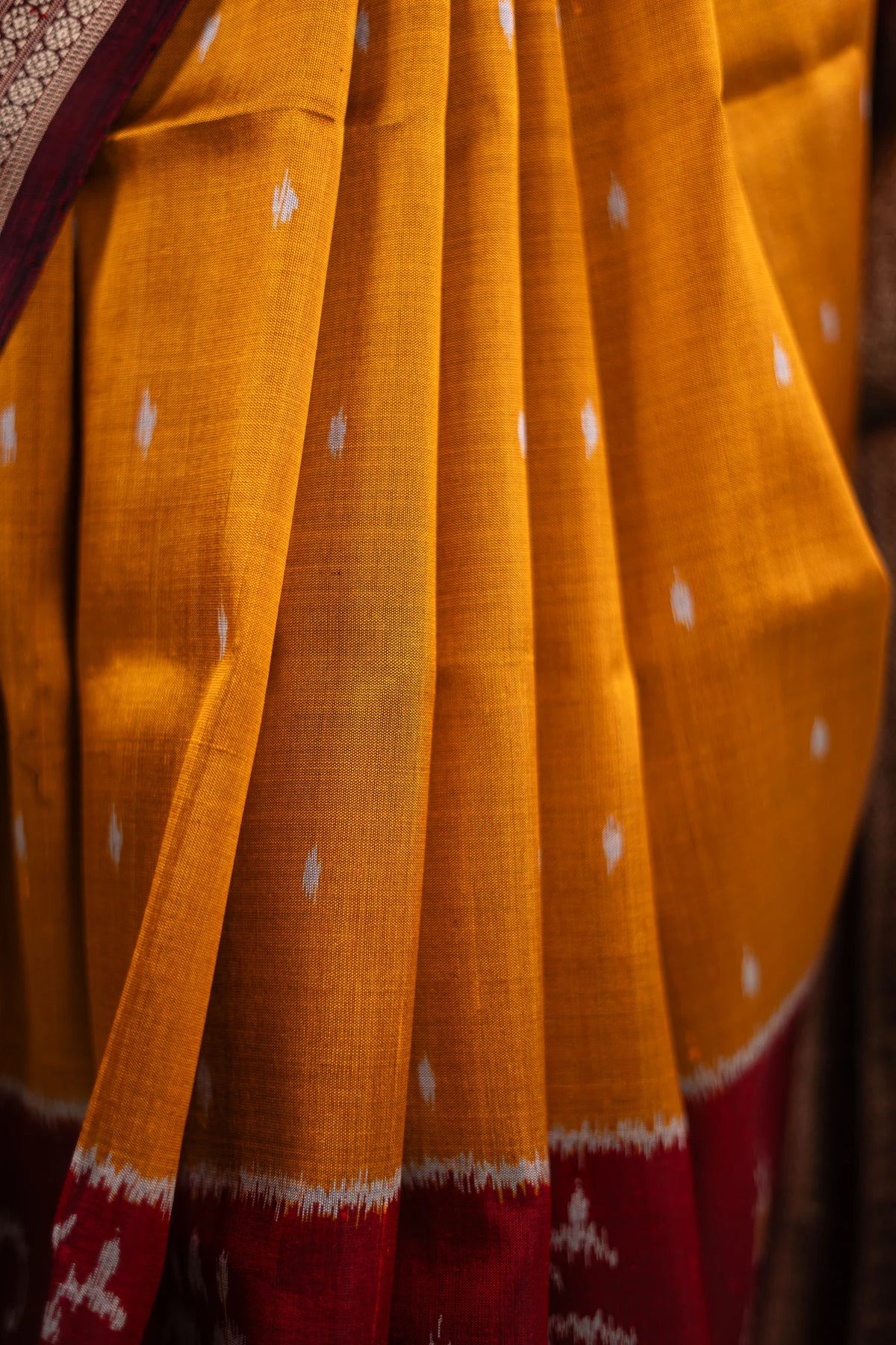 Mustard Yellow & Red Khandua Silk Saree | Atulya Karigari