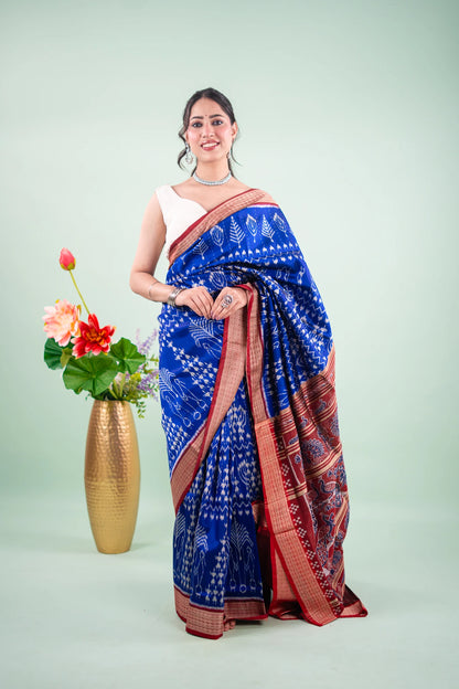 Royal Blue & Maroon Tree Motif Khandua Silk Saree | Atulya Karigari