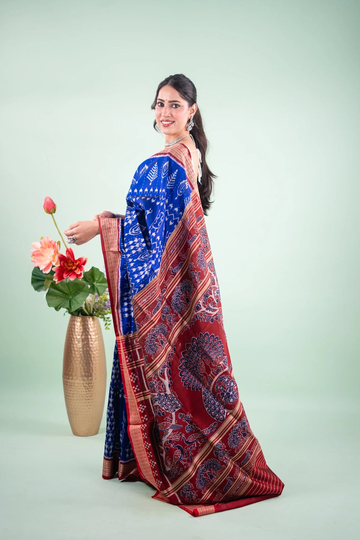 Royal Blue & Maroon Tree Motif Khandua Silk Saree | Atulya Karigari