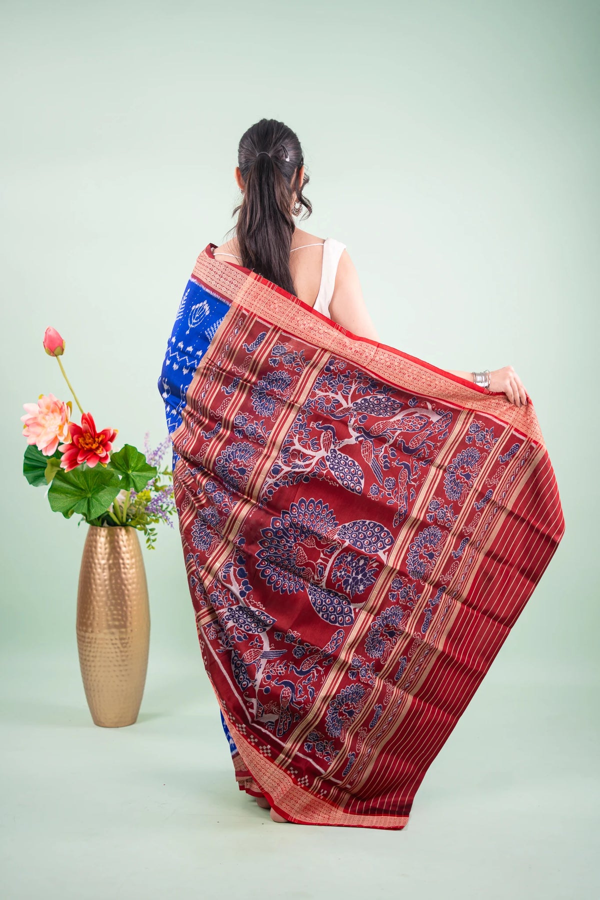 Royal Blue & Maroon Tree Motif Khandua Silk Saree | Atulya Karigari