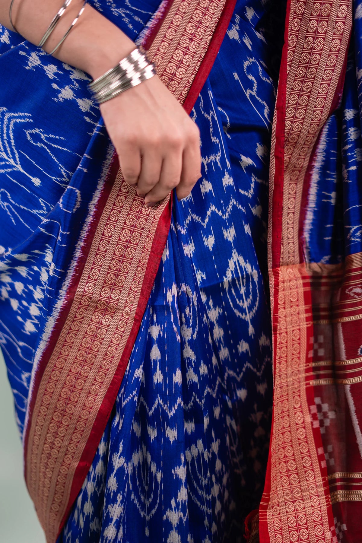 Royal Blue & Maroon Tree Motif Khandua Silk Saree | Atulya Karigari