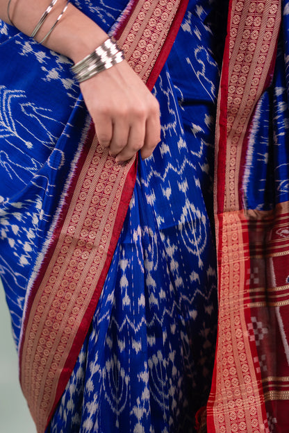 Royal Blue & Maroon Tree Motif Khandua Silk Saree | Atulya Karigari