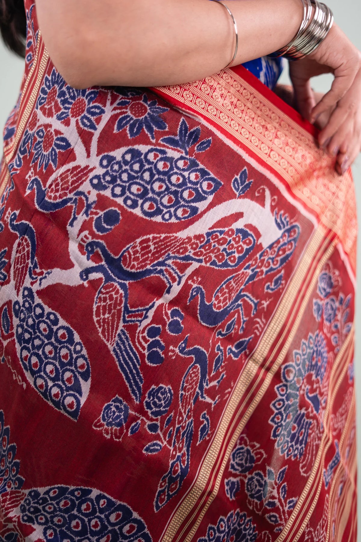 Royal Blue & Maroon Tree Motif Khandua Silk Saree | Atulya Karigari