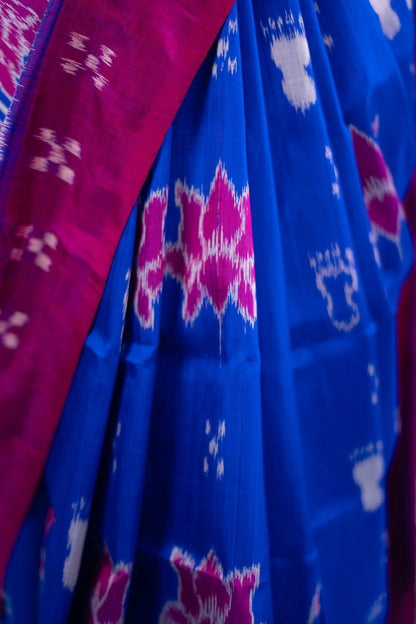 Royal Blue & Magenta Lotus Motif Khandua Silk Saree | Atulya Karigari